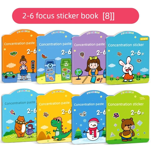 Çocuklar için Konsantrasyon Geliştirme Sticker Kitabı - 2-6 Yaş (8 Kitap)