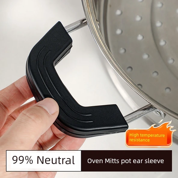 Silikon Yanmaz Tava Sapı Kılıfı - Büyük Boy Siyah (2 Adet) - Resim 2