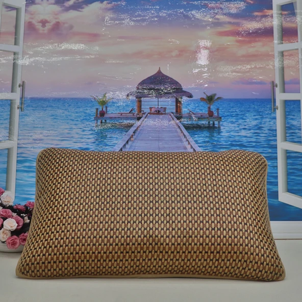 Yazlık Buz İpek Rattan Yastık Kılıfı 48cm x 74cm - Sonsuz Yeşim Buz Rattan Desenli - 4
