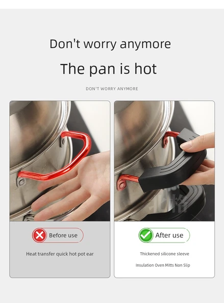 Silikon Yanmaz Tava Sapı Kılıfı - Büyük Boy Siyah (2 Adet) - Resim 8