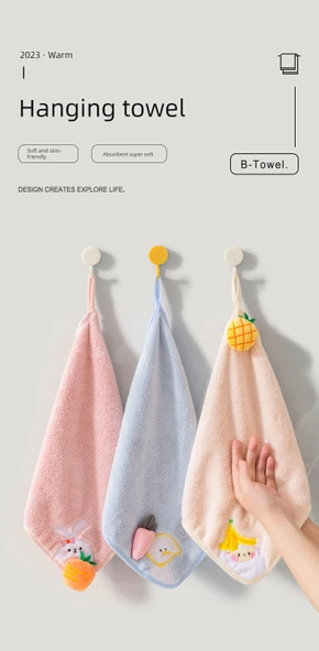 Mutfak Banyo Havlusu - Meyve Desenli 3'lü Set (Pembe + Sarı + Beyaz) - 8