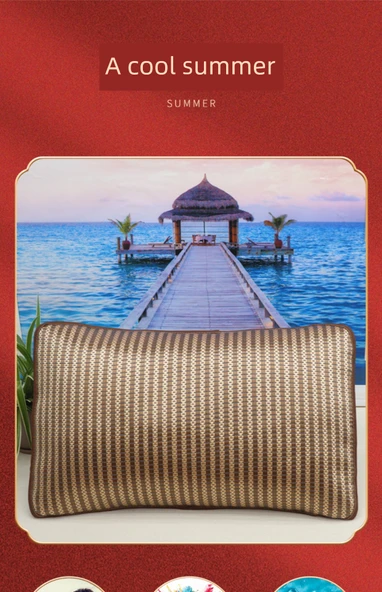 Yazlık Buz İpek Rattan Yastık Kılıfı 48cm x 74cm - Çift Taraflı Çapraz Buz Desenli - 10