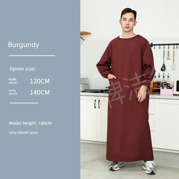 Su Geçirmez Uzun Kollu Önlük - Bordo - 3XL Beden