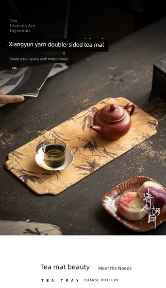 Uzun Kare Çay Matı - Trabzon Hurması Desenli - Zen Stili - 7