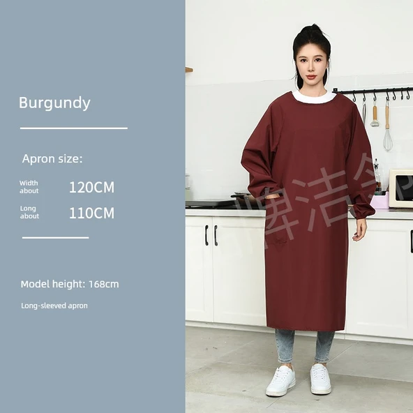 Su Geçirmez Uzun Kollu Önlük - Bordo - XL Beden