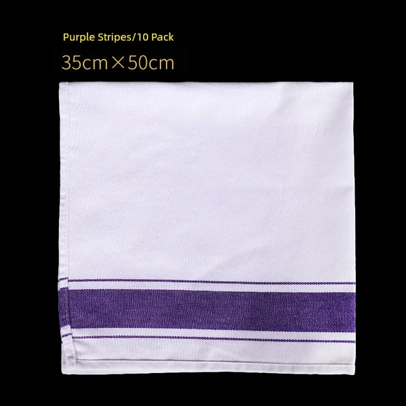 Kalınlaştırılmış Saf Pamuklu Temizlik Havlusu - 35x50cm Mor Çizgili 10'lu Paket