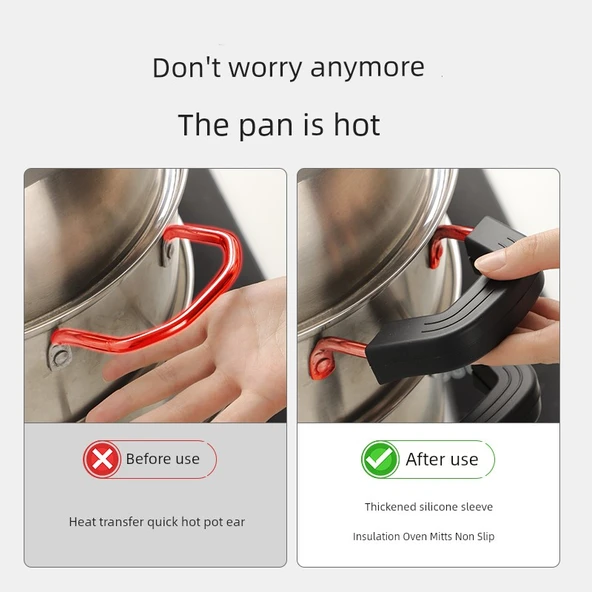 Silikon Yanmaz Tava Sapı Kılıfı - Büyük Boy Siyah (2 Adet) - Resim 3