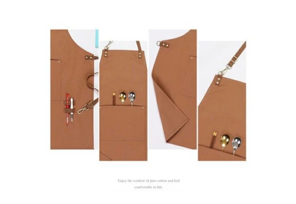 Pamuklu Askılı Aşçı Önlüğü - Haki - Resim 10