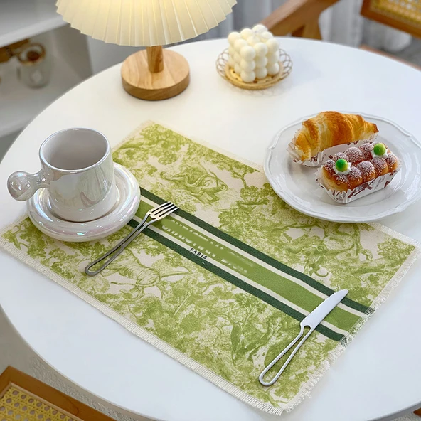 Pamuklu Keten Restoran Masa Örtüsü - Floresan Yeşil D Home 43cmx29cm