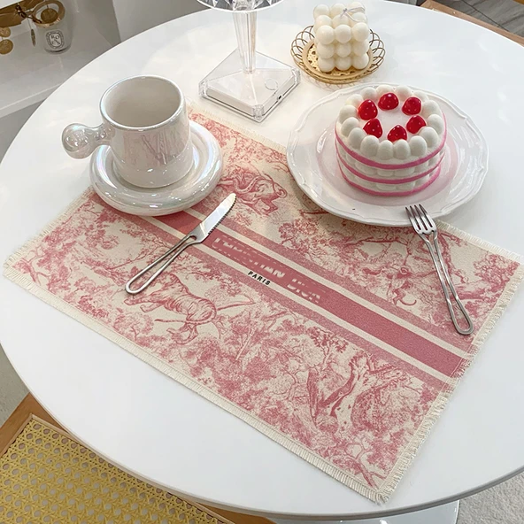 Pamuklu Keten Restoran Masa Örtüsü - Şeftali Pembesi D Home 53cmx37cm