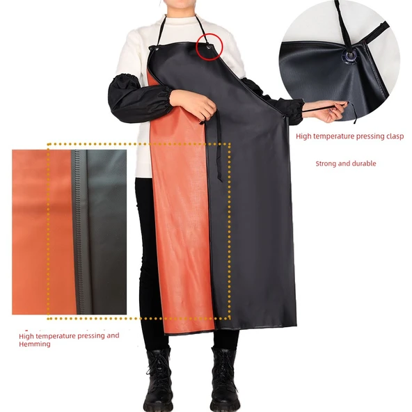 Su Geçirmez Çift Katmanlı Mutfak Önlüğü - 110x80 Siyah Kırmızı - Resim 4