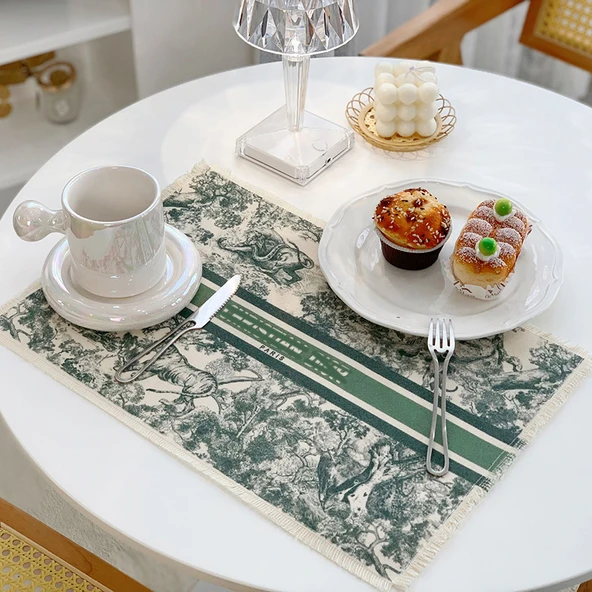 Pamuklu Keten Restoran Masa Örtüsü - Yeşil D Home 43cmx29cm