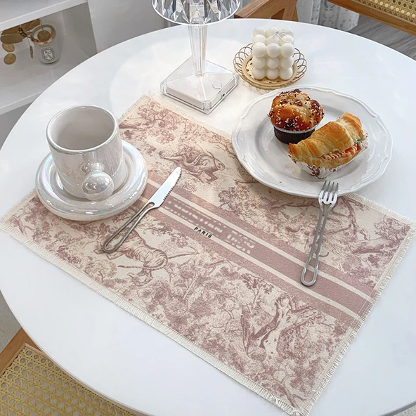 Pamuklu Keten Restoran Masa Örtüsü - Pembe D Home 43cmx29cm