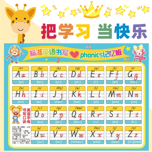 İlkokul İngilizce Alfabe Tablosu - Standart İngilizce Yazı Maymunu - Resim 2