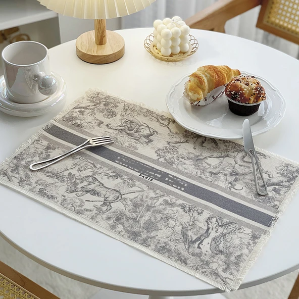 Pamuklu Keten Restoran Masa Örtüsü - Gri D Home 43cmx29cm