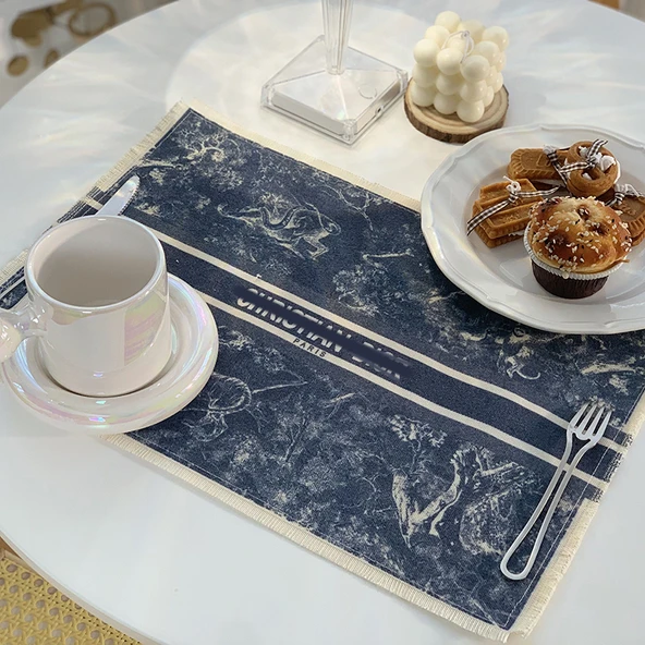 Pamuklu Keten Restoran Masa Örtüsü - Mavi D Home 43cmx29cm