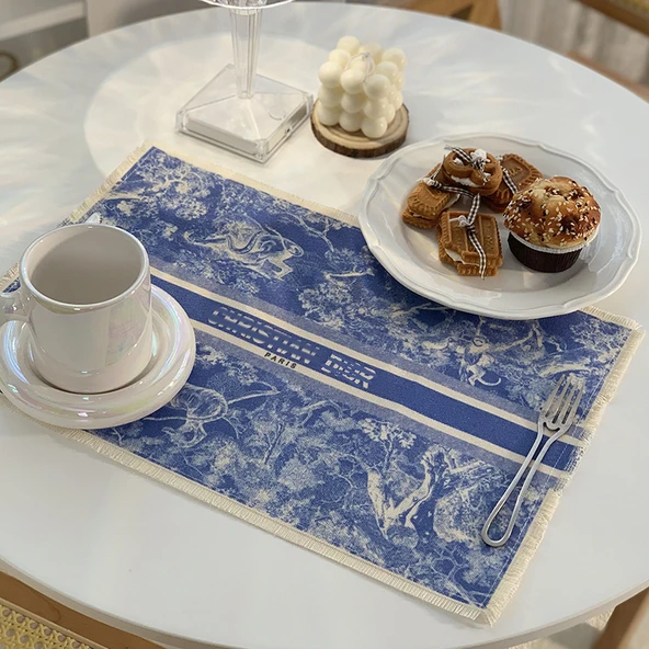 Pamuklu Keten Restoran Masa Örtüsü - Okyanus Mavi ve Beyaz D Home 53cmx37cm - 5