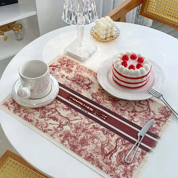 Pamuklu Keten Restoran Masa Örtüsü - Kırmızı D Home 53cmx37cm