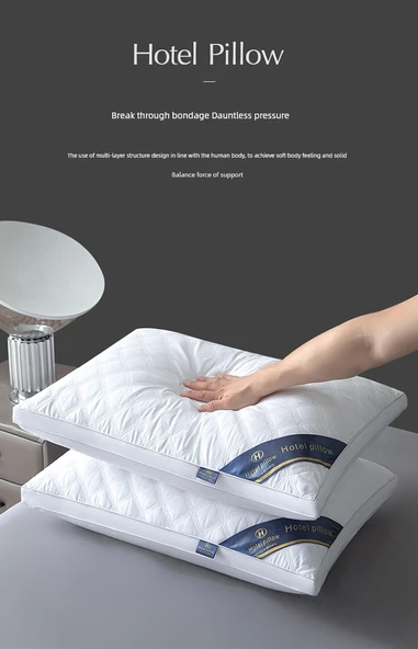 Otel Tipi Yastık + Yastık Kılıfı - Çift Taraflı Kapitone Mavi Orta Yastık (2 Adet) - 10