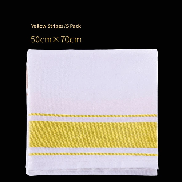 Kalınlaştırılmış Saf Pamuklu Temizlik Havlusu - 50x70cm Sarı Çizgili 5'li Paket