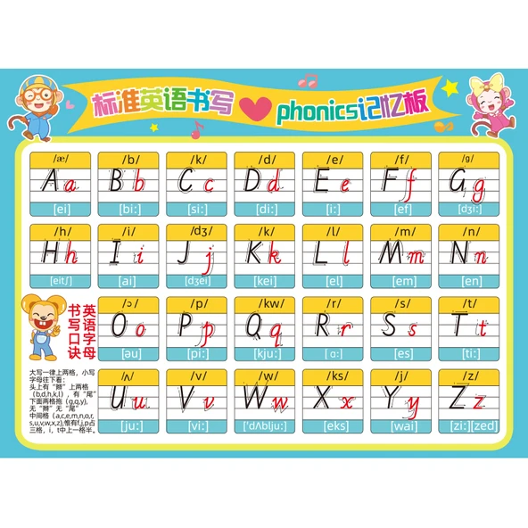 İlkokul İngilizce Alfabe Tablosu - Standart İngilizce Yazı Maymunu - Resim 3