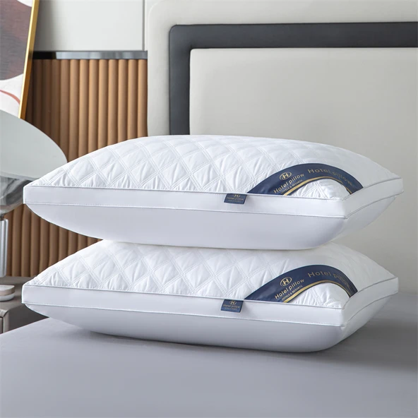 Otel Tipi Yastık + Yastık Kılıfı - Tek Taraflı Mavi Yüksek Yastık (2 Adet) - 2