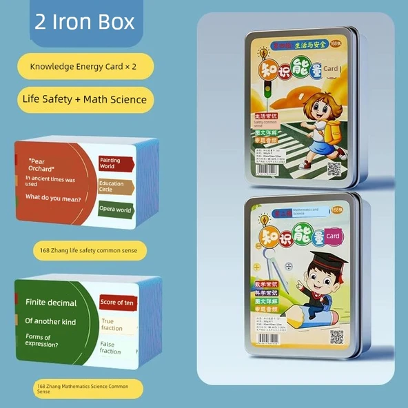Eğitici Bilgi Kartları - 2'li Set [Hayat Güvenliği + Matematik Fen Bilimleri] Metal Kutulu