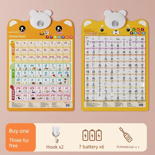 Çocuklar için Çince Pinyin Duvar Tablosu - Pinyin + 1. Sınıf
