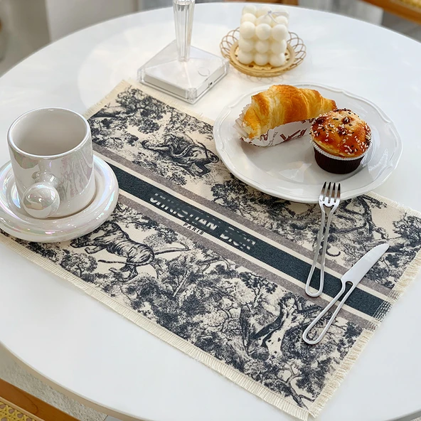 Pamuklu Keten Restoran Masa Örtüsü - Siyah D Home 43cmx29cm