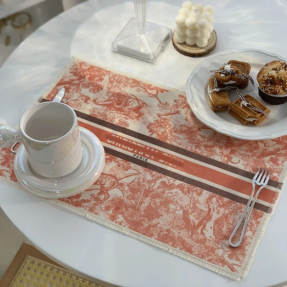 Pamuklu Keten Restoran Masa Örtüsü - Turuncu D Home 43cmx29cm