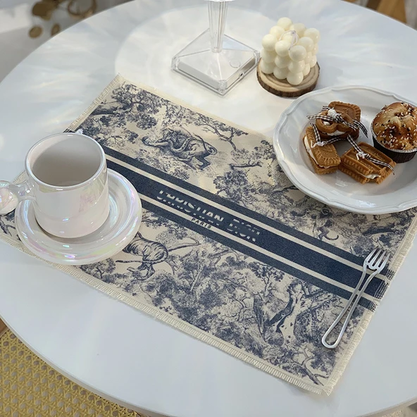 Pamuklu Keten Restoran Masa Örtüsü - Mavi D Home 43cmx29cm