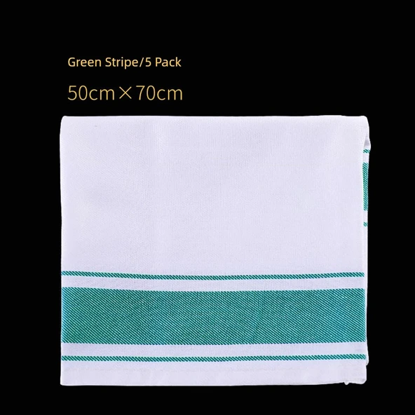Kalınlaştırılmış Saf Pamuklu Temizlik Havlusu - 50x70cm Yeşil Çizgili 5'li Paket