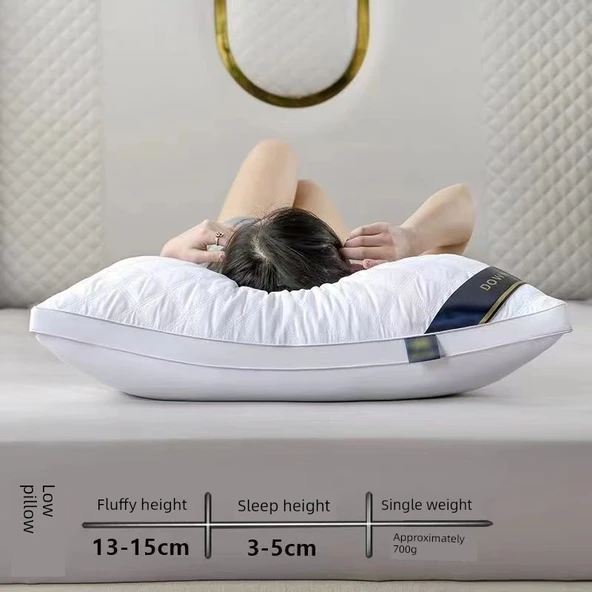 Otel Tipi Yastık - Çift Taraflı Kapitone Beyaz Alçak Yastık (2 Adet)