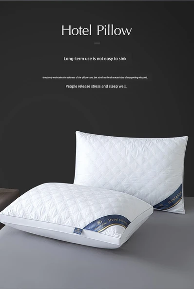 Otel Tipi Yastık + Yastık Kılıfı - Tek Taraflı Mavi Yüksek Yastık (2 Adet) - 9