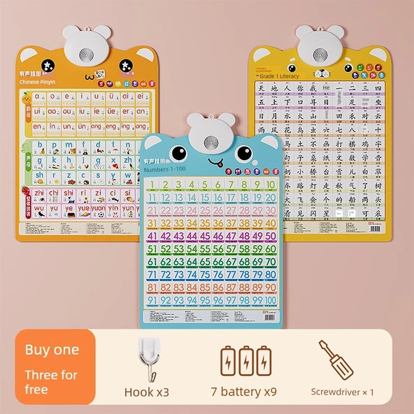 Çocuklar için Çince Pinyin Duvar Tablosu - Pinyin + 1. Sınıf+1-100