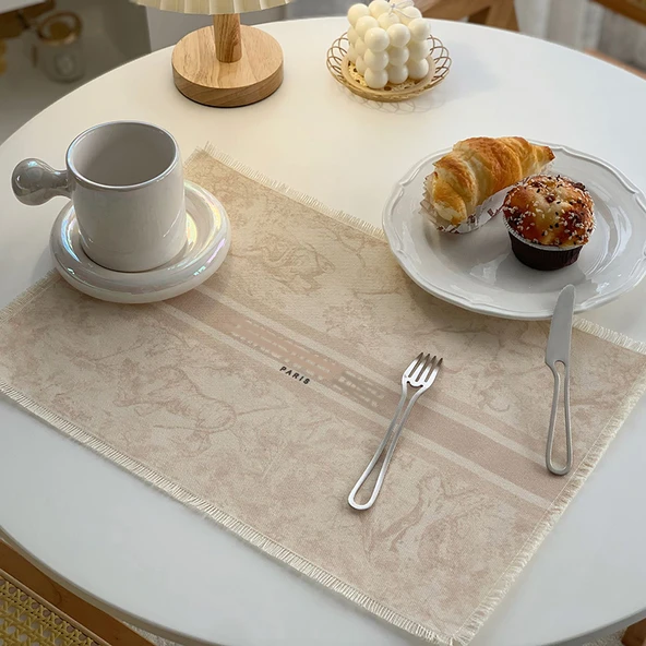 Pamuklu Keten Restoran Masa Örtüsü - Krem D Home 43cmx29cm