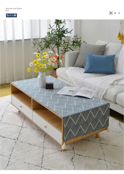 Nordik Pamuklu Keten Sehpa Örtüsü - Açık Yeşil 50x150cm - 11