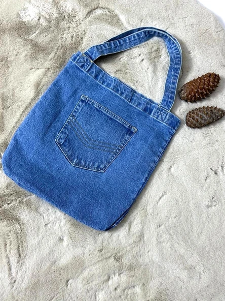 Kadın Denim Cepli El ve Omuz Çantası - 3