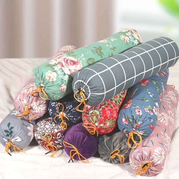 Silindir Pelin Otu Boyun Yastığı - Mavi Desenli 9cm x 52cm - 2