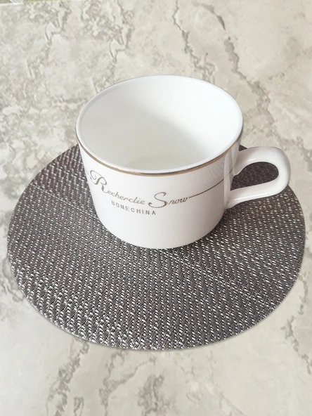 Jakarlı PVC Dokuma Yuvarlak Amerikan Servis - Siyah Keten - 25cm - 4
