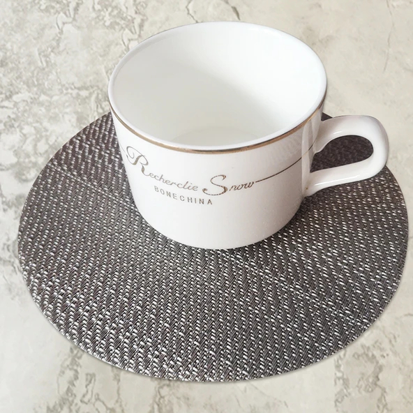 Jakarlı PVC Dokuma Yuvarlak Amerikan Servis - Gümüş Yatay Çizgili - 25cm