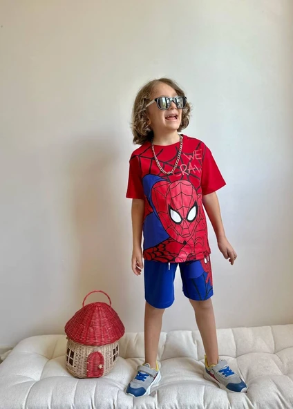 ERKEK ÇOCUK SPİDERMAN BASKILI PAMUK ŞORTLU TAKIM