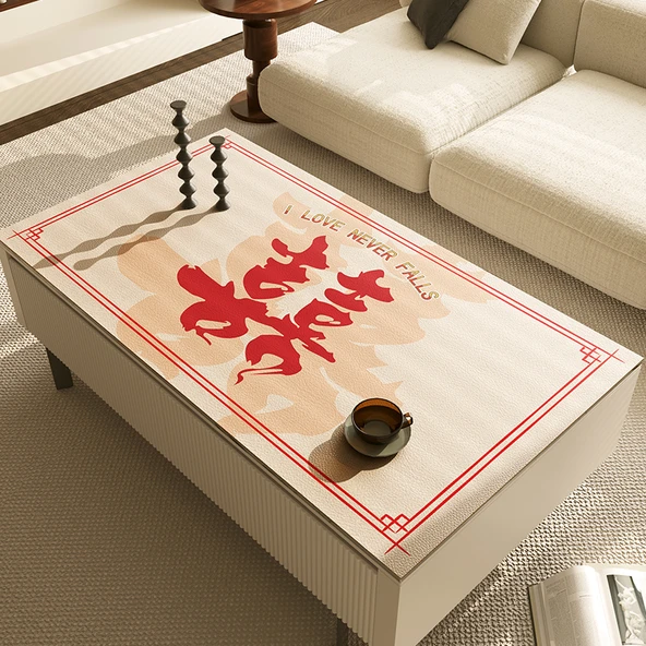 Su Geçirmez Yağ Tutmaz Tek Kullanımlık Düğün Sehpa Örtüsü - Happy Moon Desenli - 50x120cm