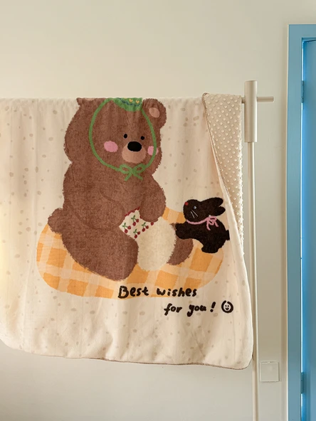 Teddy Ayıcık Desenli Kadife Battaniye - 120x150 cm - 3
