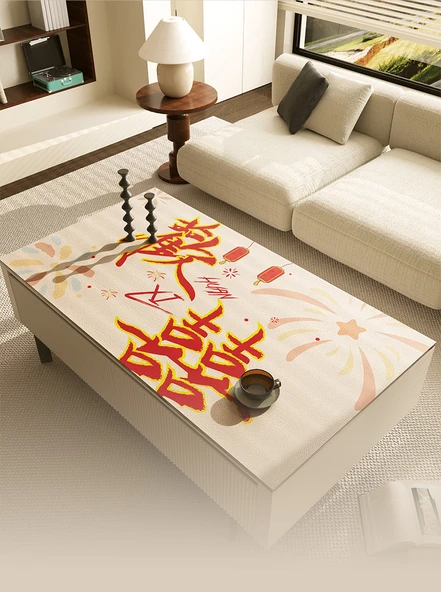Su Geçirmez Yağ Tutmaz Tek Kullanımlık Düğün Sehpa Örtüsü - Happy Moon Desenli - 80x130cm - 8