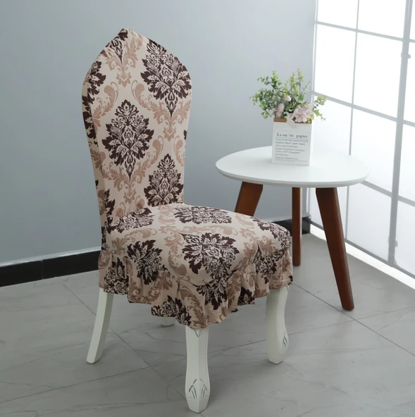 Yüksek Sırtlıklı Sandalye Kılıfı - Avrupa Dantelli - Koyu Kahverengi (Kahve) - 5