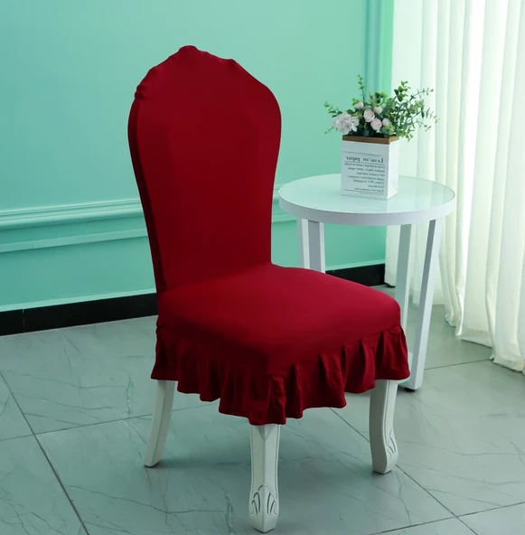 Yüksek Sırtlıklı Sandalye Kılıfı - Avrupa Dantelli - Bordo (Şarap Kırmızısı)