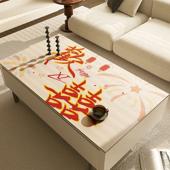 Su Geçirmez Yağ Tutmaz Tek Kullanımlık Düğün Sehpa Örtüsü - Star Rhyme Desenli - 60x120cm