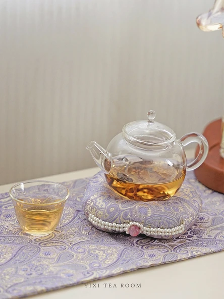 Çin Tarzı Su Emici Bardak Altlığı - Alacakaranlık Mor Dumanı Çay Matı Tang Boncuklu - 3