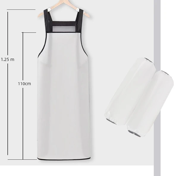 TPU Su Geçirmez Yağa Dayanıklı Kollu Önlük - 110cm, Cepsiz, Beyaz